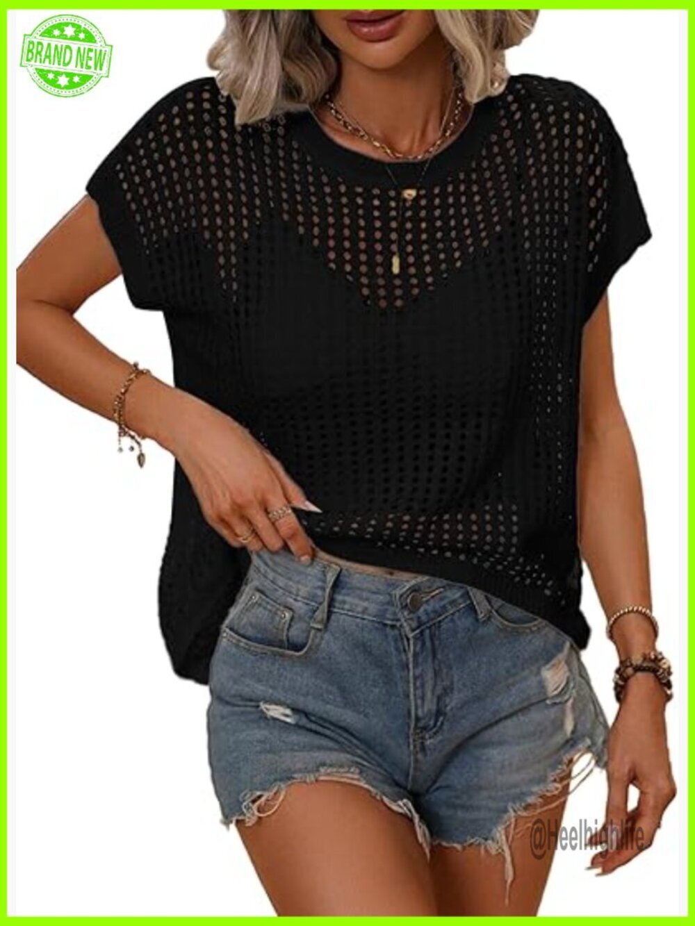 Crochet Mesh Sweater Vest Cap Sleeve Pullover Lightweight Summer Top